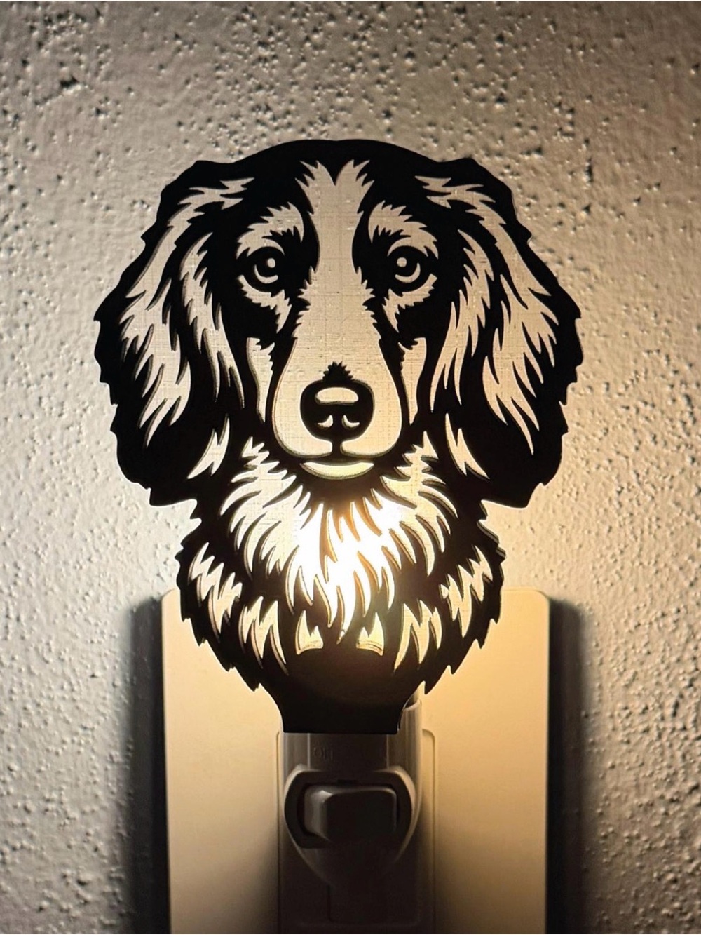 Black Long Haired Dachshund Dog Silhouette Night Light – Decorative Pet Lamp